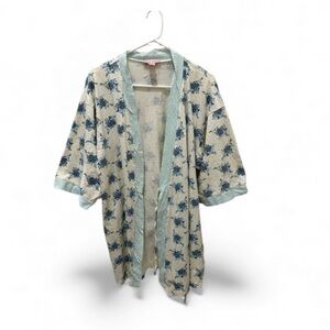 DREAM MODES 100% cotton women’s floral robe blue cream size XL
